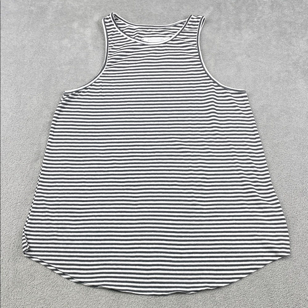 NEW‎ Frank & Eileen S 100% Cotton White/Gray Striped Curve Hem Tank Top USA